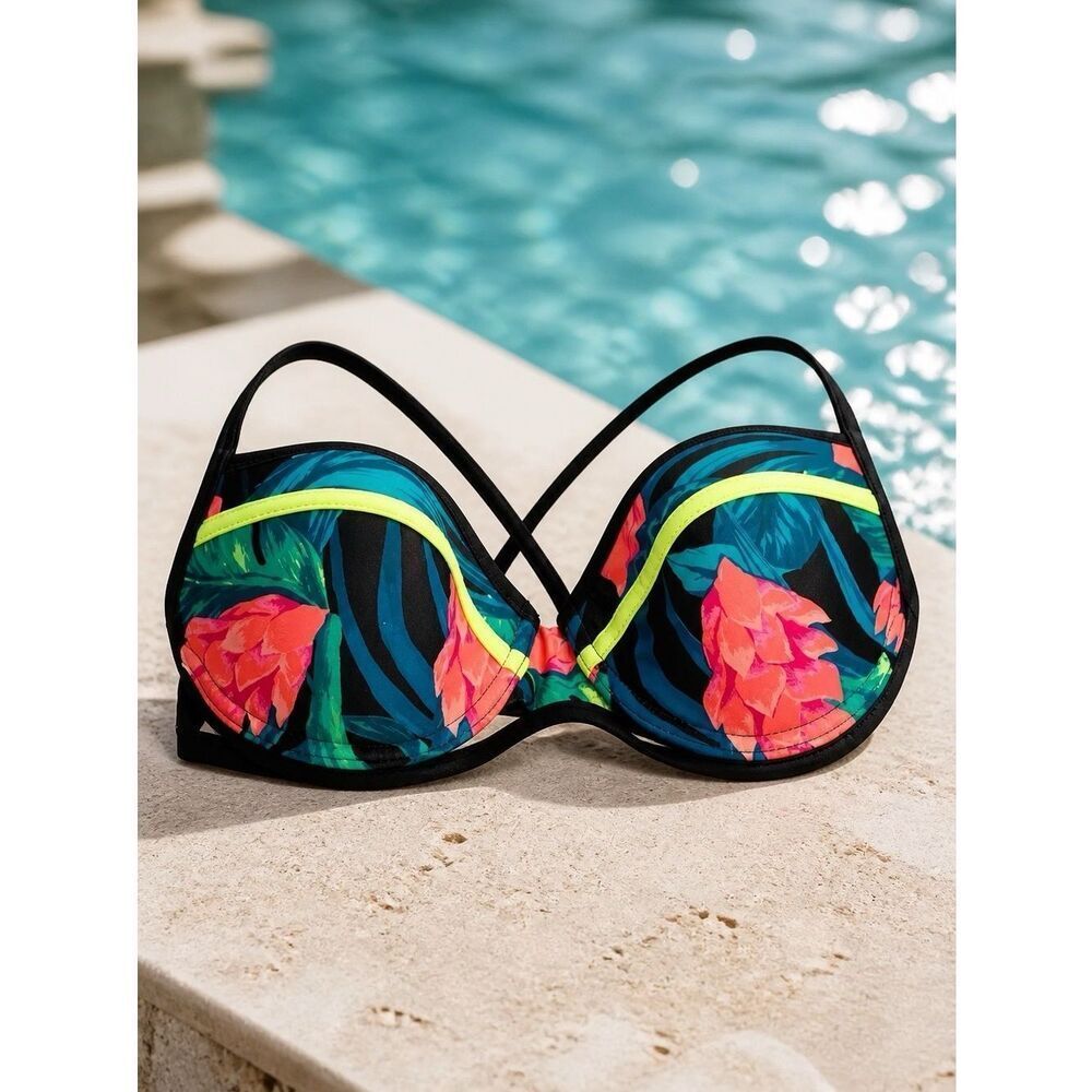 TROPICAL PRINT PUSH UP SWIM TOP by XHIL SIZE M